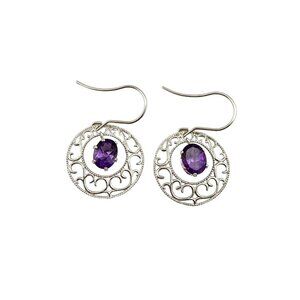 925 Sterling Silver Filigree Amethyst Earrings